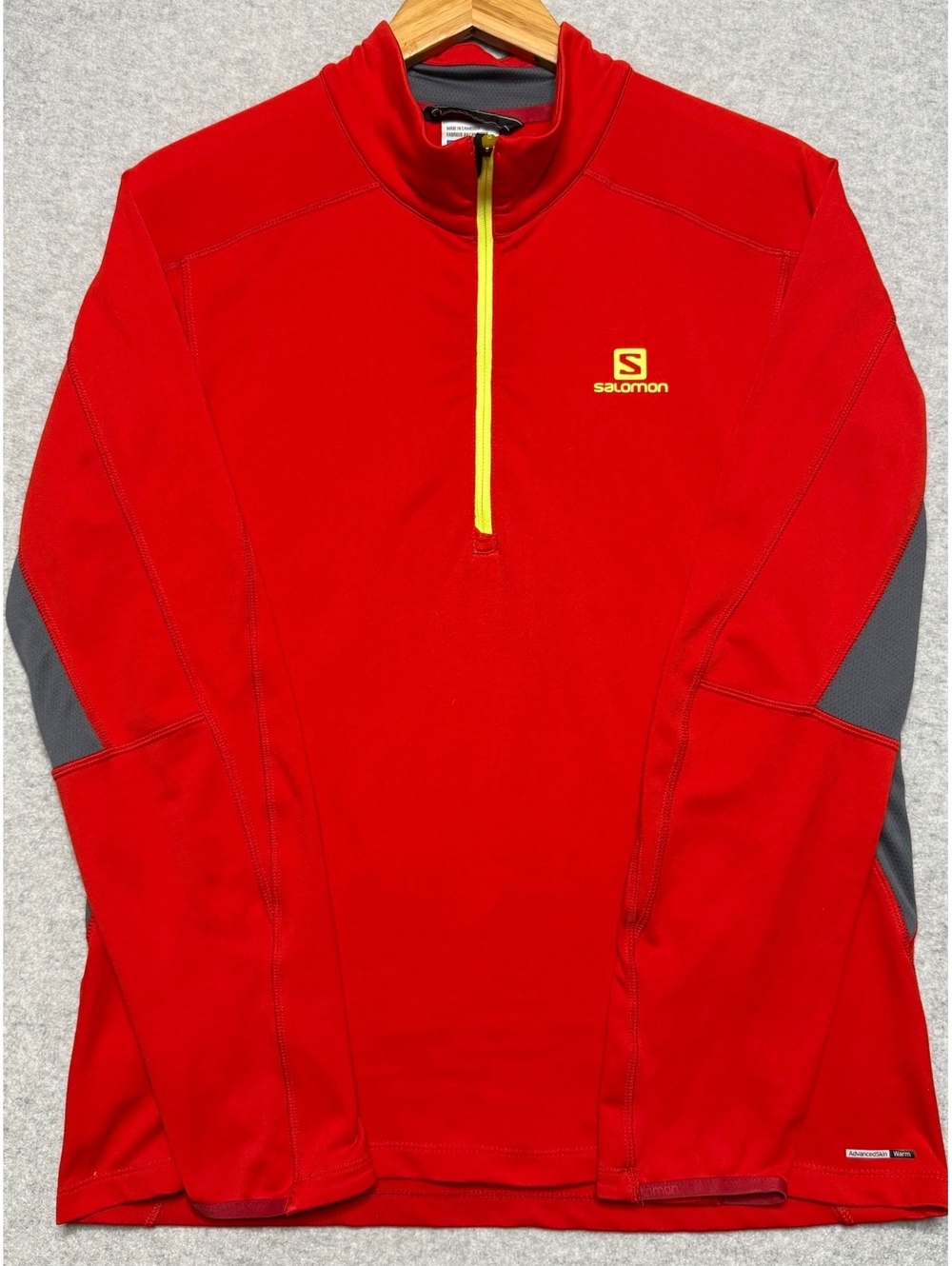 Salomon Discovery HZ TR Midlayer Men’s Large Red Gray Half Zip Running Fleece